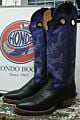 Hondo Boots - Tall Top Buckaroo. Round toe with black bull hide leather. Double leather outsoles. Purple tops. Handcrafted exceptional quality cowboy boots. With Spur Ledge                            