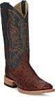 AQ8041: Justin Mens Exotic Full Quill Ostrich - Doc Bar - Distressed Brandy / Deep Teal