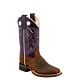 Old West Children's Broad Square Toe Boots - Brown/Violet