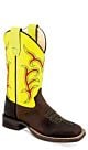 Kids Old West Cowboy Boots - Brown with Neon & Red