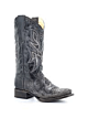 Corral Women's Distressed Black Woven Overlay Leather Boot- Style #E1268