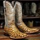 Tanner Mark Boots: Mens, Ostrich Print Leather Square Toe Cowboy Boots