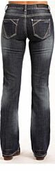 Rock & Roll Cowgirl Juniors Mid Rise Jeans Stitching & Leather on Pockets