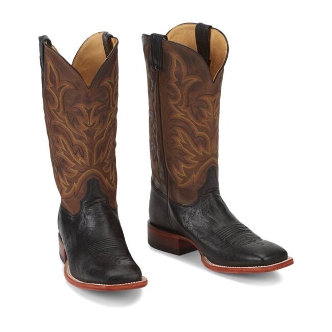 Justin black ostrich square toe boots top
