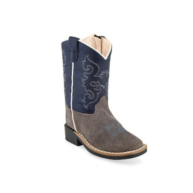 Old West Toddler Boots Zipper Grey Suede Dark Blue