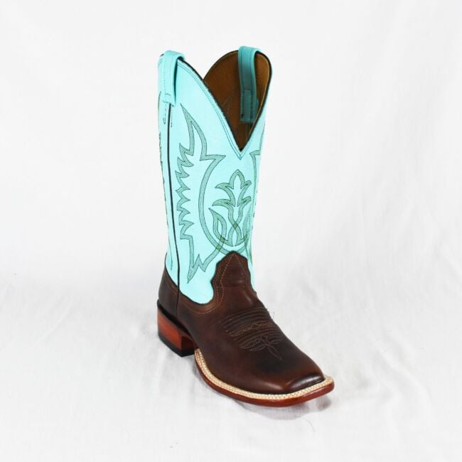 Fenoglio Boots Ladies Fuji Tan w Tiffany Blue Cowboy Boots