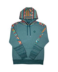 HH1199TL: Ladies Hooey - "CANYON" TEAL W/MULTI COLOR PATTERN HOODY